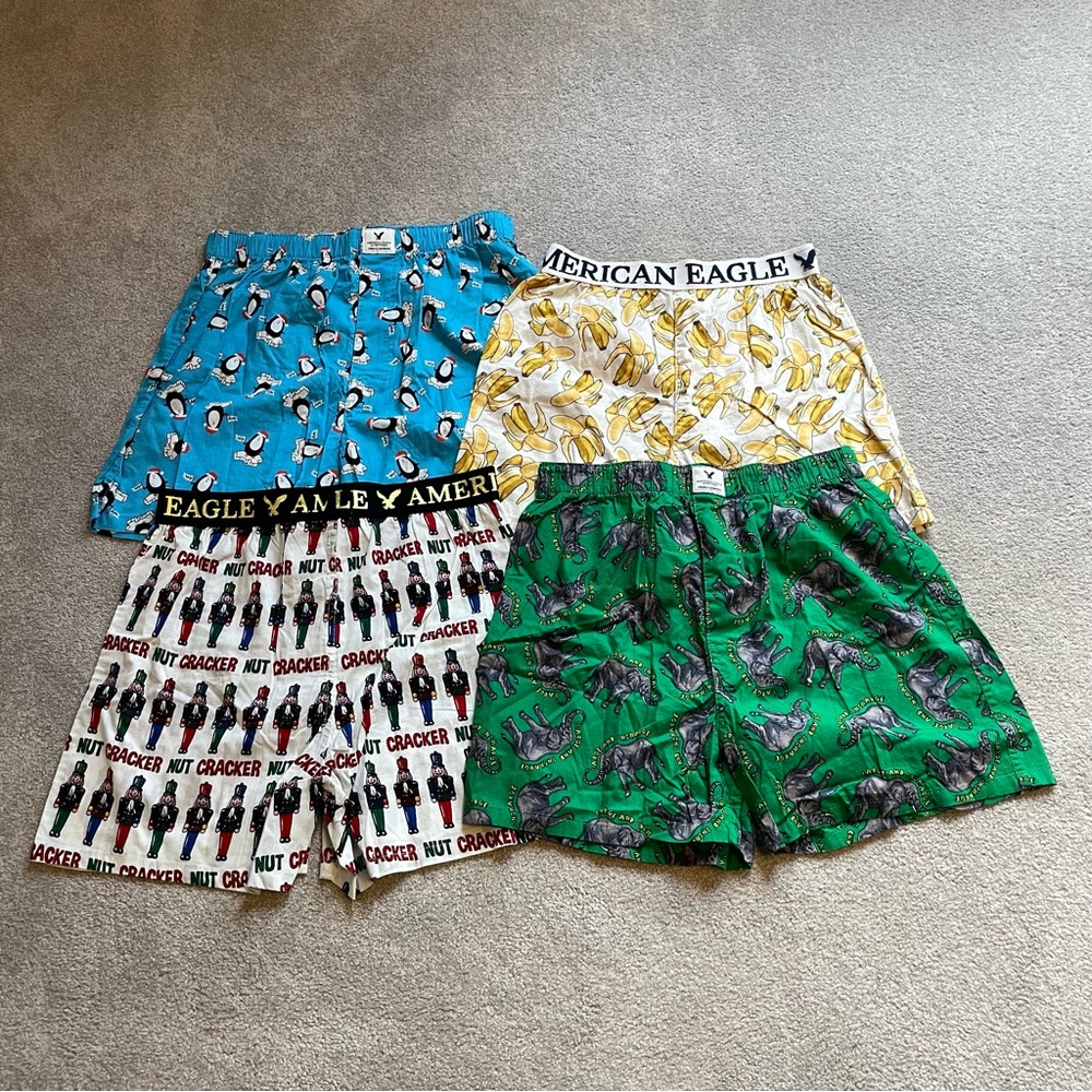 American Eagle Boxer Lot Mens Small Medium Cotton Pun Elephant Banana Nutcracker